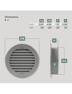 Cubierta de Ventilación Redonda 10.16 cm Gris - Vent Systems 2