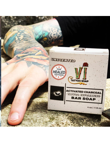 Jabón Exfoliante para Tatuajes VI 113g Carbón Activado Natural