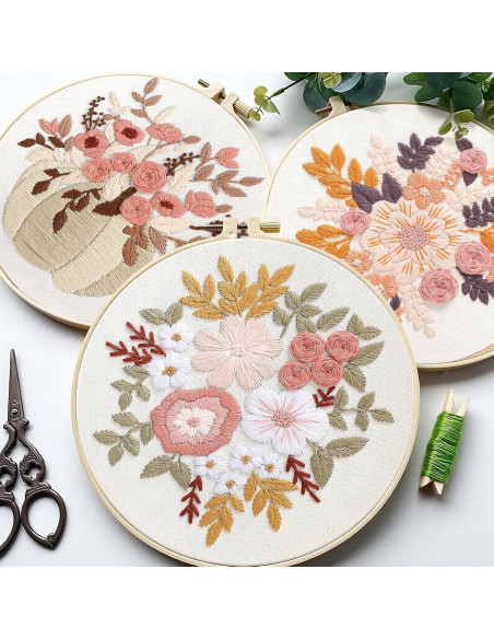 Kit de Bordado Sivilife para Principiantes - 3 Patrones Florales