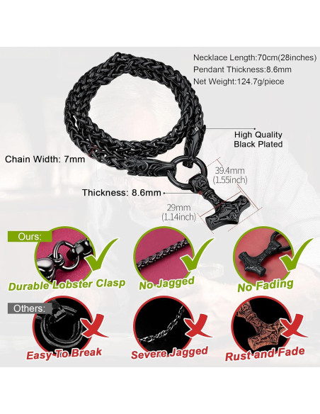 Collar Vikingo FaithHeart Mjolnir Acero Inoxidable 71 cm