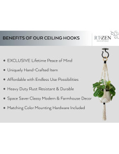 Ganchos de Techo RTZEN de Hierro Forjado - Paquete de 2, 8 kg 2