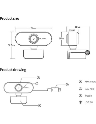 Cámara Webcam HD BONKZEBU Ajustable con Micrófono USB Negro