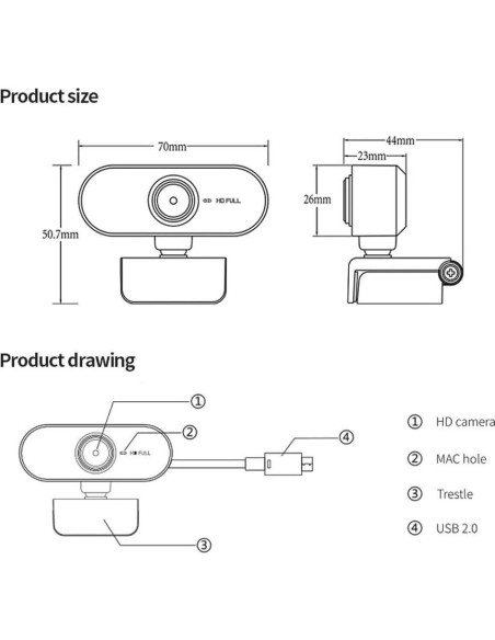 Cámara Webcam HD BONKZEBU Ajustable con Micrófono USB Negro