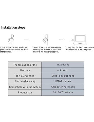 Cámara Webcam HD BONKZEBU Ajustable con Micrófono USB Negro