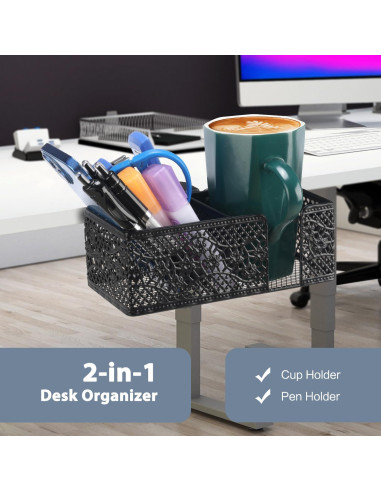 Organizador de Escritorio Aurynns Negro con Soporte para Taza y Lápices