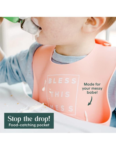 Babero de Silicona Simka Rose Ajustable con Recogedor - Bebé Unisex