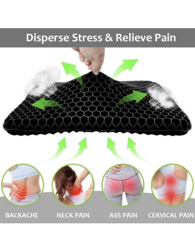 Cojín de Gel Premium Helishy 42x37cm Antideslizante Negro