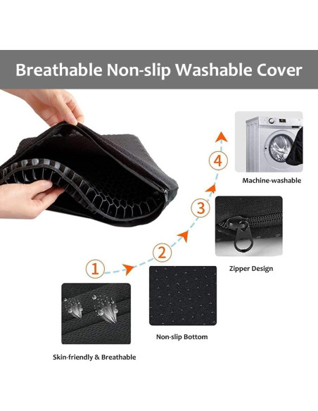 Cojín de Gel Premium Helishy 42x37cm Antideslizante Negro