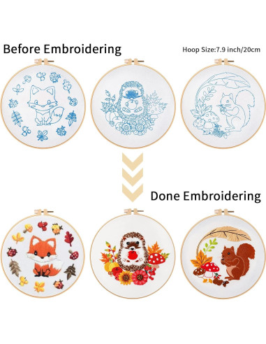 Kit de Bordado de Animales Otoñales Louise Maelys - 3 Piezas
