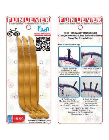 Palanca de Neumático FunFitness - Juego de 3 Herramientas Oro