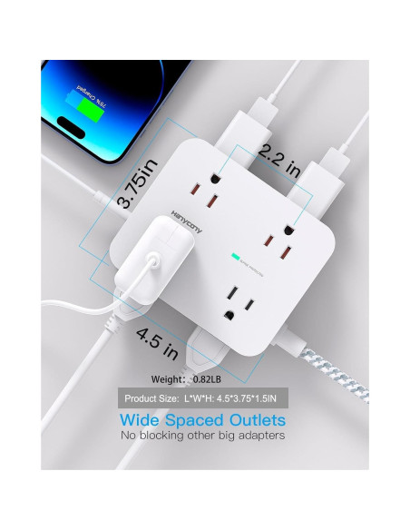 Regleta de Protección HANYCONY 8 Salidas AC y 4 USB-C 1.52m Regleta de Protección HANYCONY 8 Salidas AC y 4 USB-C 1.52m