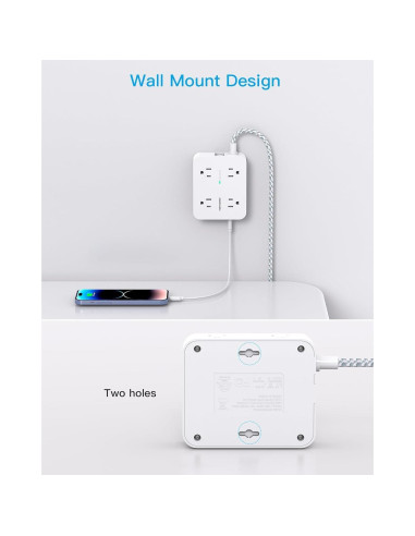 Regleta de Protección HANYCONY 8 Salidas AC y 4 USB-C 1.52m