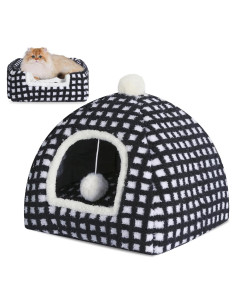 Cama Cueva para Gatos RUONARIER Mediana Cuadrícula Negra 38x38cm