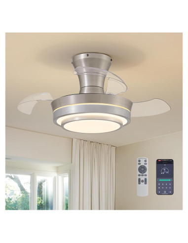 Ventilador de Techo LED Retráctil APBEAM 71.1 cm Plata con Control Remoto