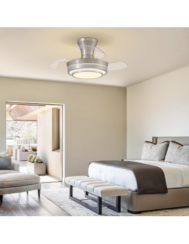 Ventilador de Techo LED Retráctil APBEAM 71.1 cm Plata con Control Remoto