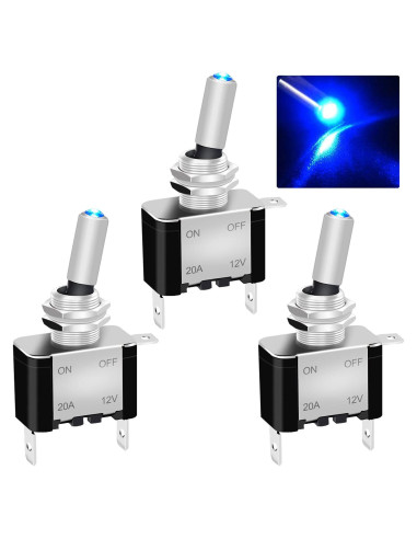 Interruptor de Palanca Iluminado Twidec 12V 20A Azul 3Pcs
