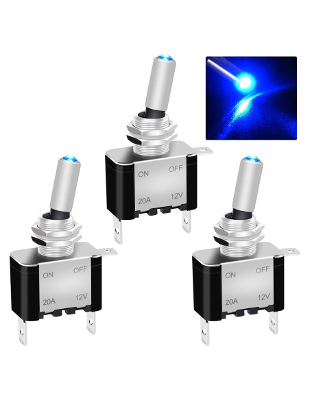 Interruptor de Palanca Iluminado Twidec 12V 20A Azul 3Pcs