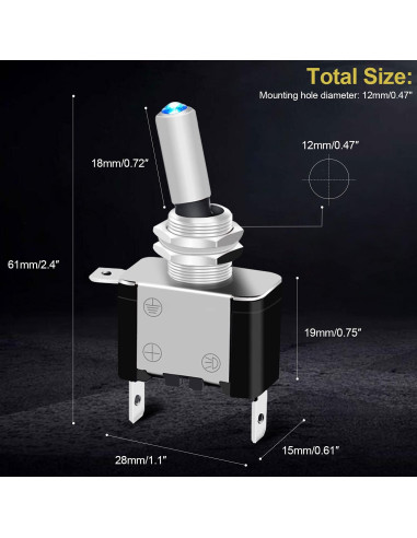 Interruptor de Palanca Iluminado Twidec 12V 20A Azul 3Pcs