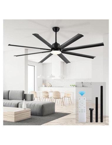 Ventilador de Techo Industrial Minislak 72" Negro con Luz y Control Remoto