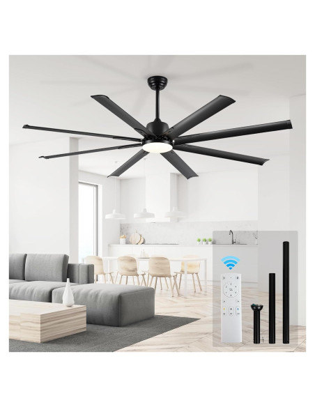 Ventilador de Techo Industrial Minislak 72" Negro con Luz y Control Remoto