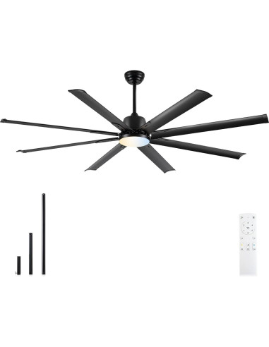 Ventilador de Techo Industrial Minislak 72" Negro con Luz y Control Remoto