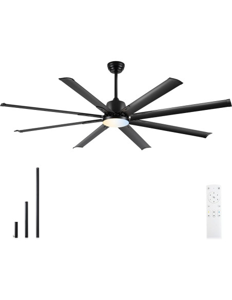 Ventilador de Techo Industrial Minislak 72" Negro con Luz y Control Remoto