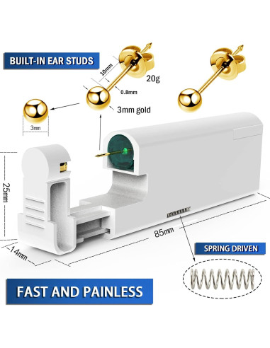 Kit de Perforación de Orejas KAIQIKAIXI 18 Piezas Dorado 3mm