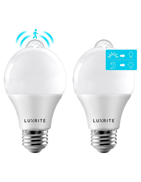Bombillas LED Luxrite A19 con Sensor de Movimiento 3000K Bombillas LED Luxrite A19 con Sensor de Movimiento 3000K