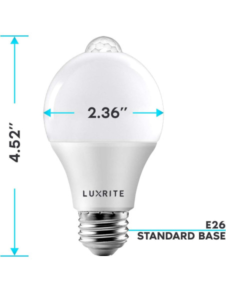 Bombillas LED Luxrite A19 con Sensor de Movimiento 3000K Bombillas LED Luxrite A19 con Sensor de Movimiento 3000K