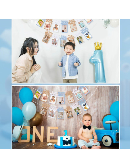 Banner de Fotos de Cumpleaños 1 Año Buryeah Azul Kraft