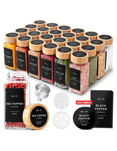 Tarros de Especias EDELHAUS Cuadrados con Tapa de Bambú - 24 Unidades