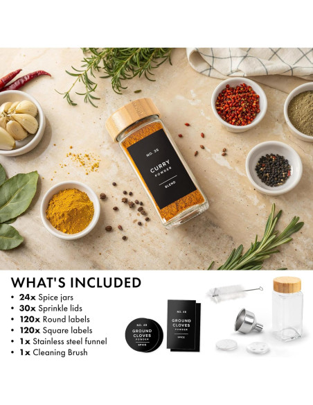 Tarros de Especias EDELHAUS Cuadrados con Tapa de Bambú - 24 Unidades