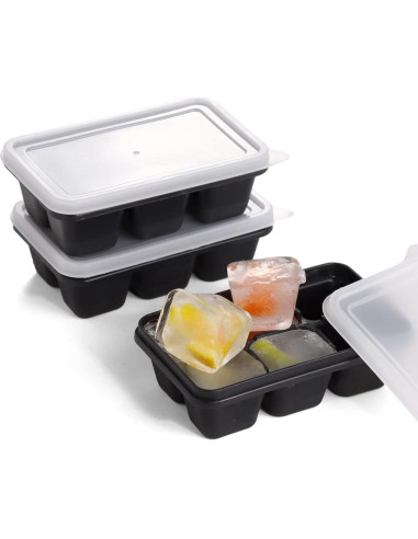 Bandejas de Hielo KIYOKI 3 Piezas Silicona Apilables Negro