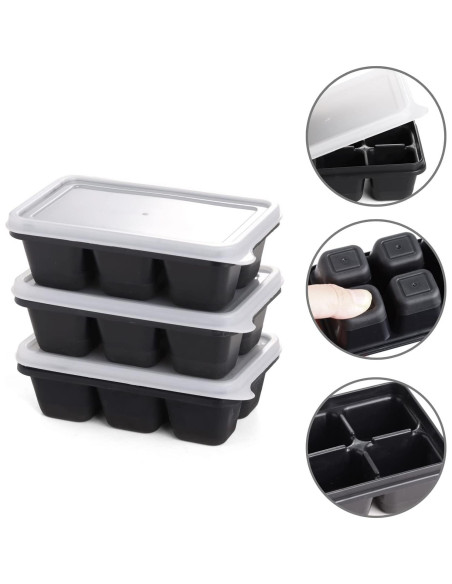 Bandejas de Hielo KIYOKI 3 Piezas Silicona Apilables Negro