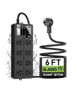 Toma de Corriente Exterior VNJ 8 Salidas AC + 4 USB 1.83m IPX6