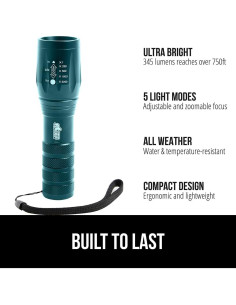 Linterna Táctica LED GORILLA GRIP 345 Lúmenes Resistente Agua 2