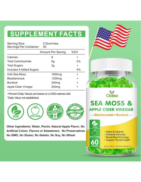 Gomitas de Musgo Marino OALSE con Vinagre de Sidra 60 Ct