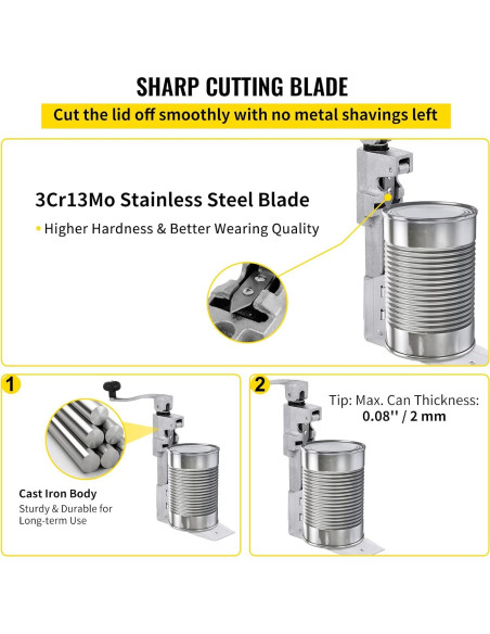 Abrelatas Manual VEVOR 47.5cm Hierro Fundido para Latas 27cm