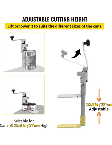 Abrelatas Manual VEVOR 47.5cm Hierro Fundido para Latas 27cm