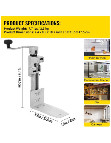 Abrelatas Manual VEVOR 47.5cm Hierro Fundido para Latas 27cm