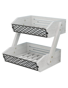 Cesta de Frutas Dorhors 2 Niveles Madera Blanco Rústico