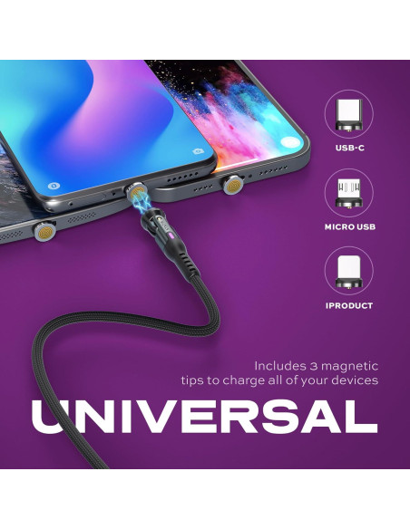 Cable de Carga Magnético Statik 360 Pro 1M 100W USB C Micro USB Cable de Carga Magnético Statik 360 Pro 1M 100W USB C Micro USB