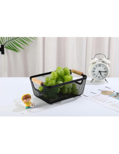 2 Canastas Rectangulares de Metal Negro AJIODA con Mango de Madera 2