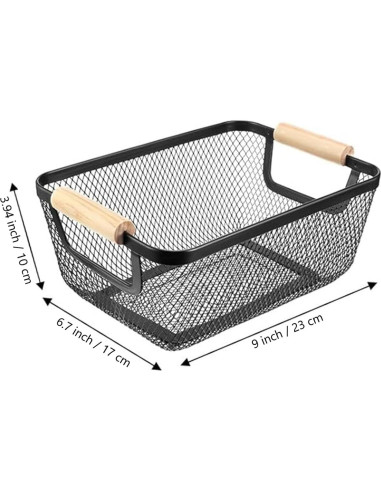 2 Canastas Rectangulares de Metal Negro AJIODA con Mango de Madera