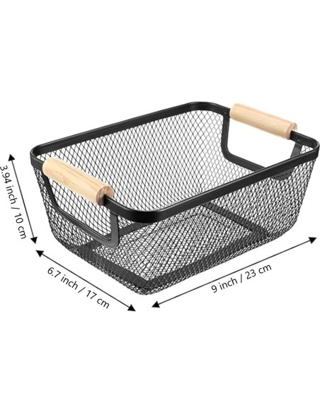 2 Canastas Rectangulares de Metal Negro AJIODA con Mango de Madera