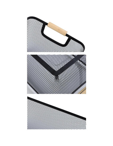 2 Canastas Rectangulares de Metal Negro AJIODA con Mango de Madera