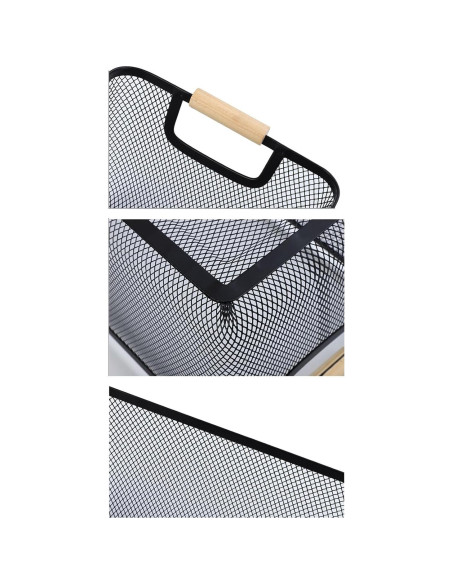 2 Canastas Rectangulares de Metal Negro AJIODA con Mango de Madera