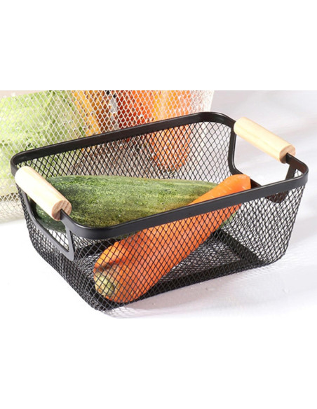 2 Canastas Rectangulares de Metal Negro AJIODA con Mango de Madera