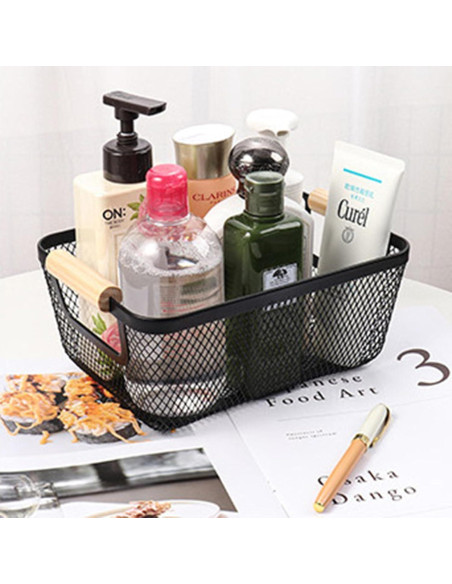 2 Canastas Rectangulares de Metal Negro AJIODA con Mango de Madera