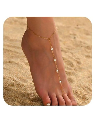 Tobillera de Oro 18K para Mujeres con Perlas y Corazón